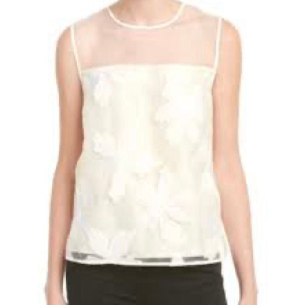 NWOT Rebecca Taylor Floral Mesh Detailing Sleeveless Tank Top Blouse Women's 10